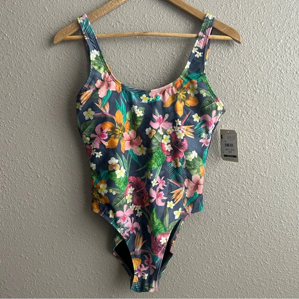NEW Salt Life gray floral tropical scoop neck one piece‎ bathing suit
